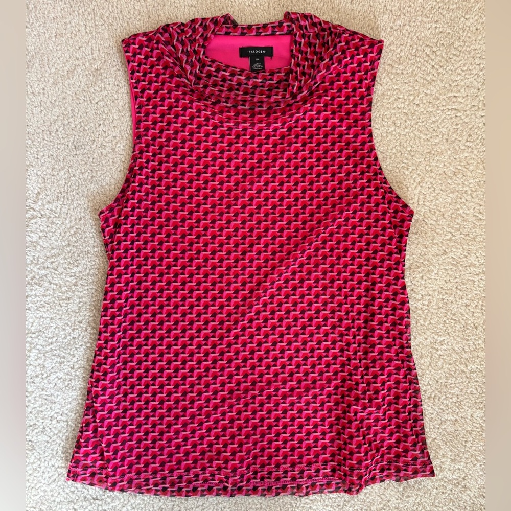 Halogen Ditsy Cowl Neck Sleeveless Mesh Top